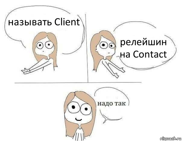 называть Client релейшин на Contact, Комикс Надо так