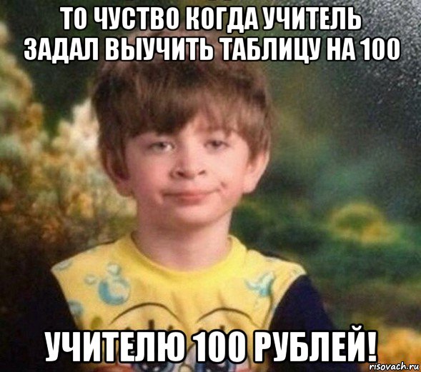 то чуство когда учитель задал выучить таблицу на 100 учителю 100 рублей!, Мем Недовольный пацан