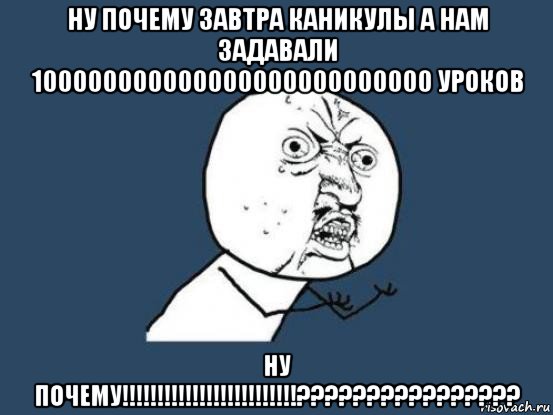 ну почему завтра каникулы а нам задавали 100000000000000000000000000 уроков ну почему!!!!!!!!!!!!!!!!!!!!!!!!!????????????????, Мем Ну почему