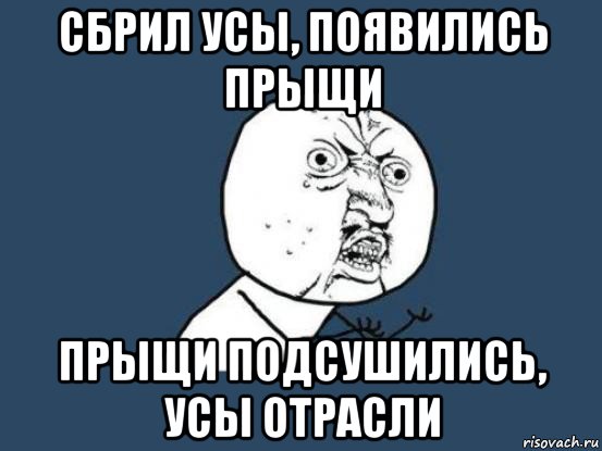 сбрил усы, появились прыщи прыщи подсушились, усы отрасли, Мем Ну почему