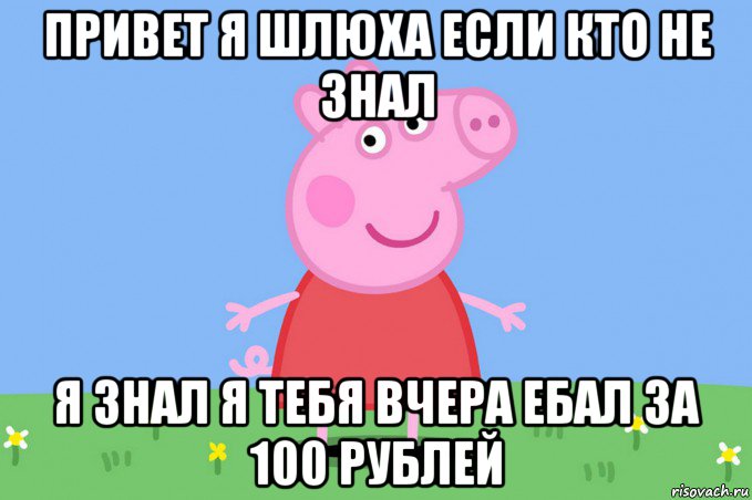 привет я шлюха если кто не знал я знал я тебя вчера ебал за 100 рублей, Мем Пеппа