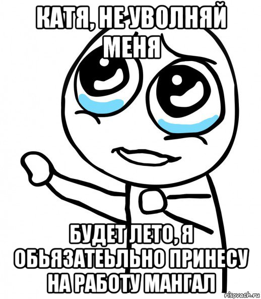 катя, не уволняй меня будет лето, я обьязатеьльно принесу на работу мангал