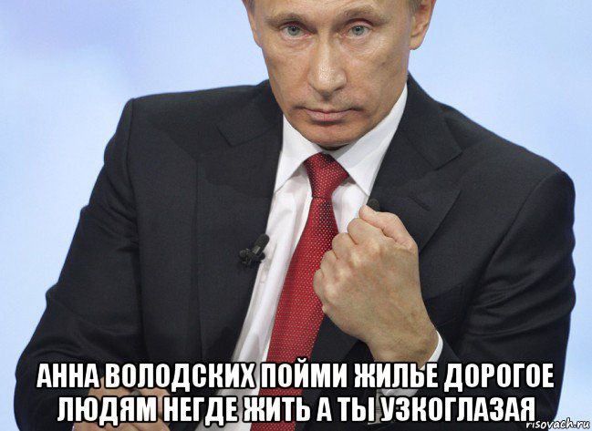  анна володских пойми жилье дорогое людям негде жить а ты узкоглазая, Мем Путин показывает кулак