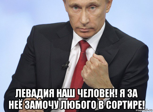  левадия наш человек! я за неё замочу любого в сортире!, Мем Путин показывает кулак