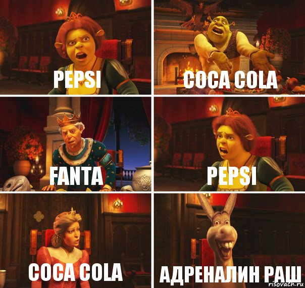 pepsi coca cola fanta pepsi coca cola адреналин раш, Комикс  Шрек Фиона Гарольд Осел