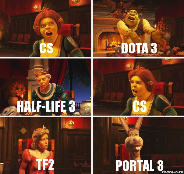 CS Dota 3 Half-Life 3 CS TF2 Portal 3, Комикс  Шрек Фиона Гарольд Осел