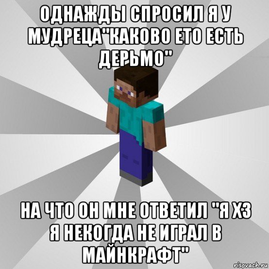 однажды спросил я у мудреца"каково ето есть дерьмо" на что он мне ответил "я хз я некогда не играл в майнкрафт", Мем Типичный игрок Minecraft