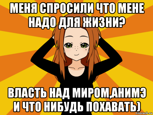 меня спросили что мене надо для жизни? власть над миром,анимэ и что нибудь похавать), Мем Типичный игрок кисекае