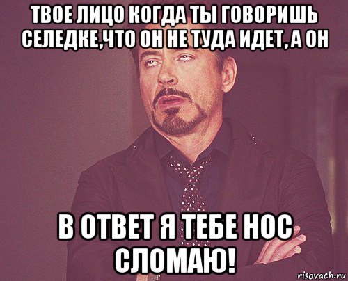 твое лицо когда ты говоришь селедке,что он не туда идет, а он в ответ я тебе нос сломаю!, Мем твое выражение лица