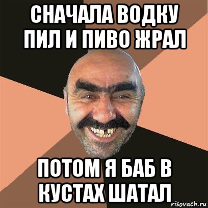 сначала водку пил и пиво жрал потом я баб в кустах шатал, Мем Я твой дом труба шатал