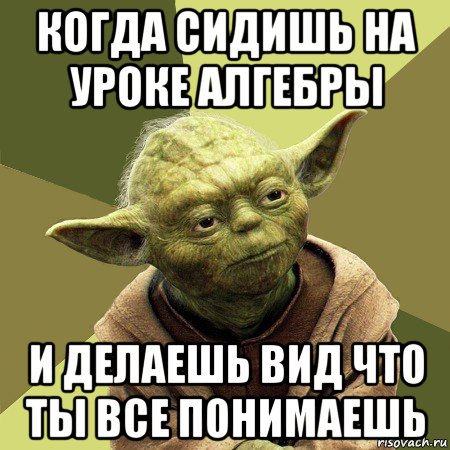 когда сидишь на уроке алгебры и делаешь вид что ты все понимаешь, Мем Йода