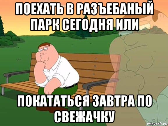 поехать в разъебаный парк сегодня или покататься завтра по свежачку, Мем Задумчивый Гриффин