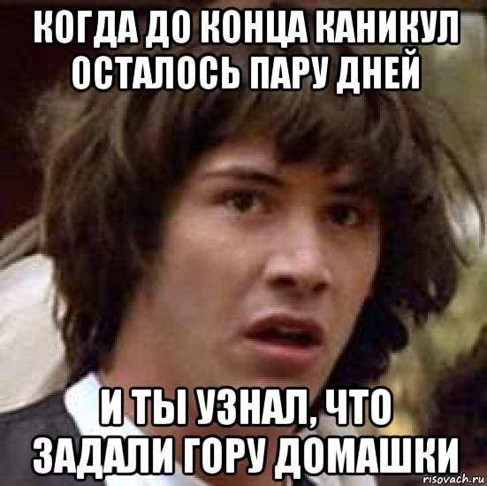 когда до конца каникул осталось пару дней и ты узнал, что задали гору домашки, Мем А что если (Киану Ривз)