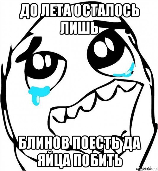 до лета осталось лишь блинов поесть да яйца побить, Мем  Плачет от радости