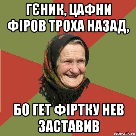 гєник, цафни фіров троха назад, бо гет фіртку нев заставив, Мем  Бабушка