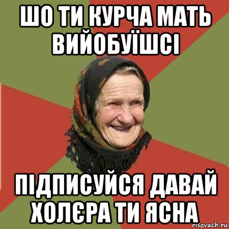 шо ти курча мать вийобуїшсі підписуйся давай холєра ти ясна, Мем  Бабушка