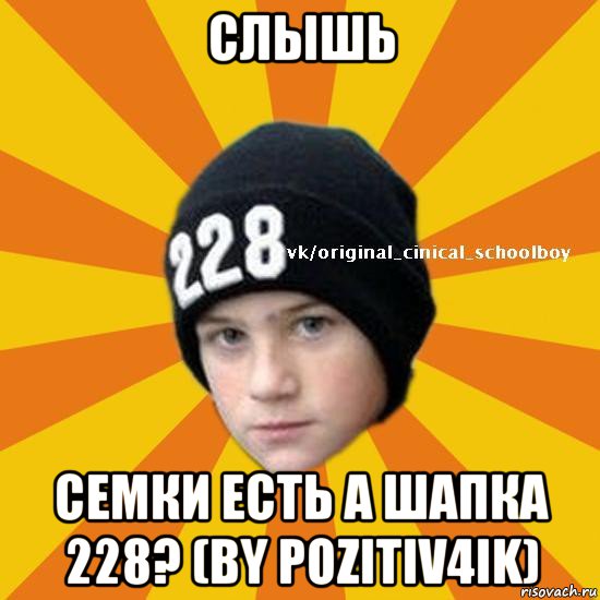 слышь семки есть а шапка 228? (by pozitiv4ik), Мем  Циничный школьник