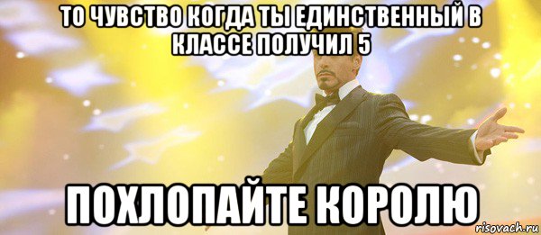 то чувство когда ты единственный в классе получил 5 похлопайте королю, Мем Дауни