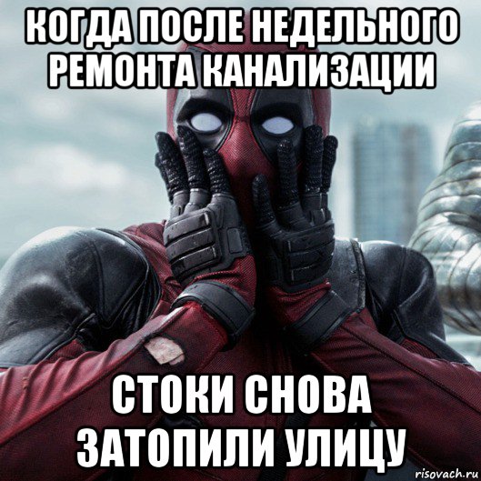 когда после недельного ремонта канализации стоки снова затопили улицу, Мем     Дэдпул