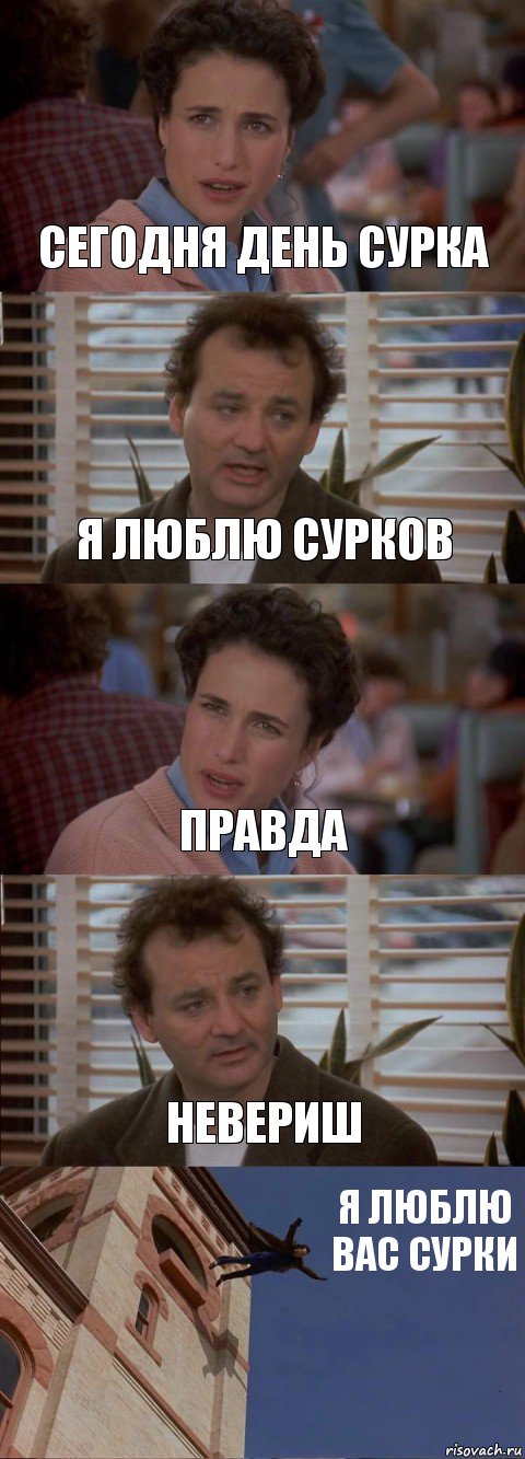 СЕГОДНЯ ДЕНЬ СУРКА Я ЛЮБЛЮ СУРКОВ ПРАВДА НЕВЕРИШ Я ЛЮБЛЮ ВАС СУРКИ, Комикс День сурка