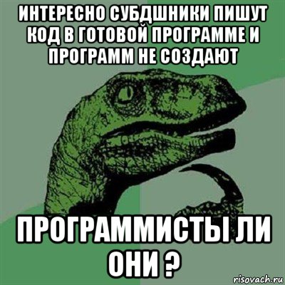 интересно субдшники пишут код в готовой программе и программ не создают программисты ли они ?, Мем Филосораптор