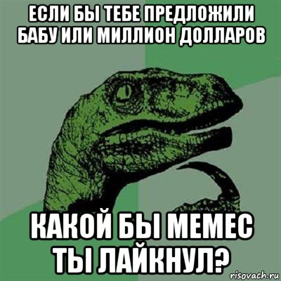 если бы тебе предложили бабу или миллион долларов какой бы мемес ты лайкнул?, Мем Филосораптор