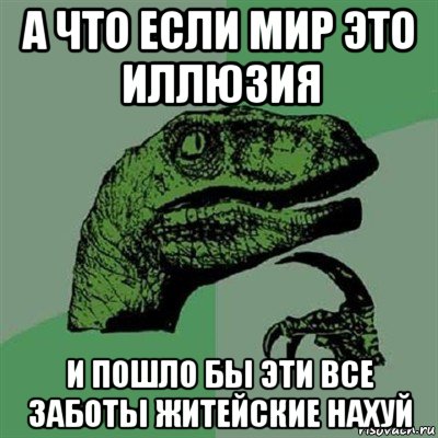 а что если мир это иллюзия и пошло бы эти все заботы житейские нахуй, Мем Филосораптор