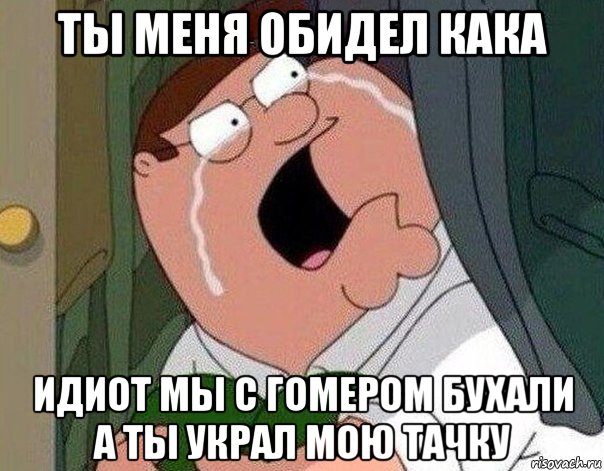 ты меня обидел кака идиот мы с гомером бухали а ты украл мою тачку, Мем Гриффин плачет