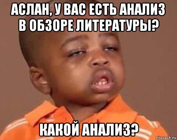 аслан, у вас есть анализ в обзоре литературы? какой анализ?, Мем  Какой пацан (негритенок)