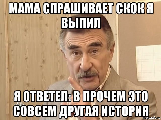 мама спрашивает скок я выпил я ответел: в прочем это совсем другая история, Мем Каневский (Но это уже совсем другая история)