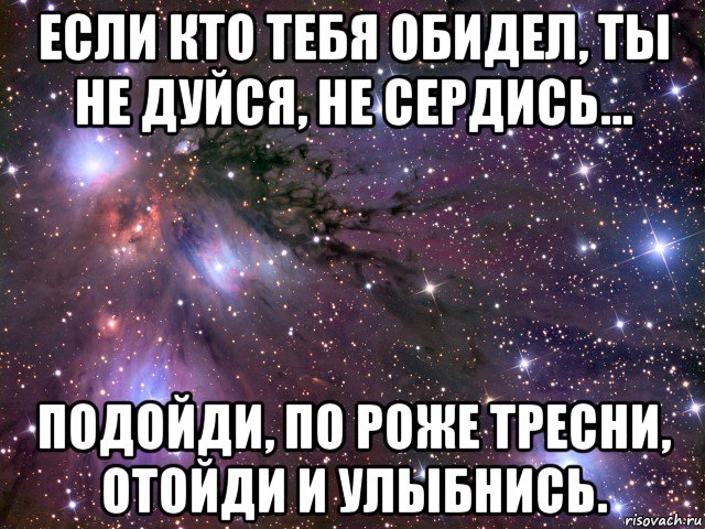 если кто тебя обидел, ты не дуйся, не сердись... подойди, по роже тресни, отойди и улыбнись., Мем Космос