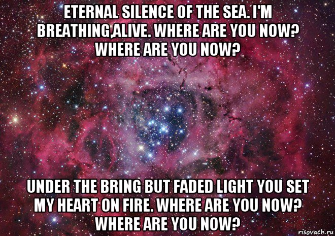 eternal silence of the sea. i'm breathing,alive. where are you now? where are you now? under the bring but faded light you set my heart on fire. where are you now? where are you now?, Мем Ты просто космос