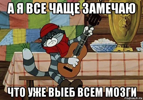 а я все чаще замечаю что уже выеб всем мозги, Мем Грустный Матроскин с гитарой