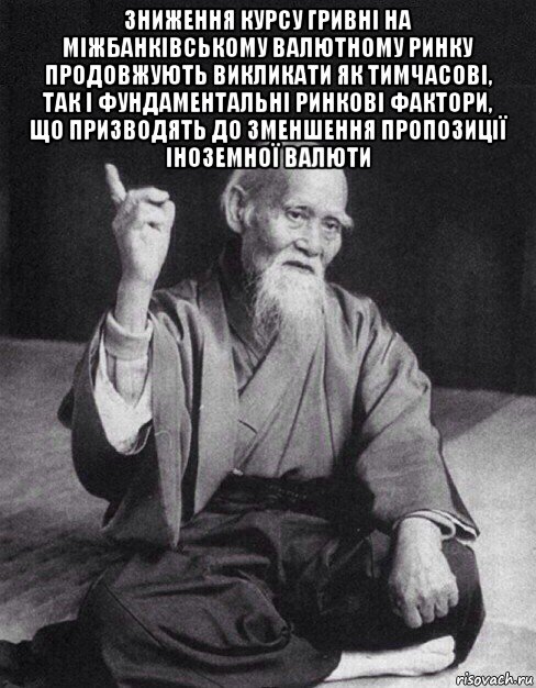 зниження курсу гривні на міжбанківському валютному ринку продовжують викликати як тимчасові, так і фундаментальні ринкові фактори, що призводять до зменшення пропозиції іноземної валюти , Мем Монах-мудрец (сэнсей)