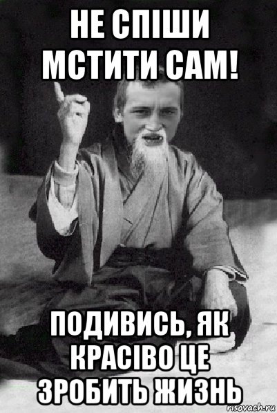 не спіши мстити сам! подивись, як красіво це зробить жизнь, Мем Мудрий паца