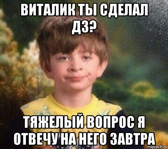 виталик ты сделал дз? тяжелый вопрос я отвечу на него завтра, Мем Недовольный пацан