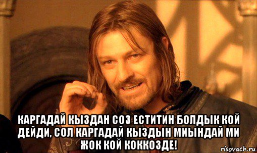  каргадай кыздан соз еститин болдык кой дейди, сол каргадай кыздын миындай ми жок кой коккозде!, Мем Нельзя просто так взять и (Боромир мем)