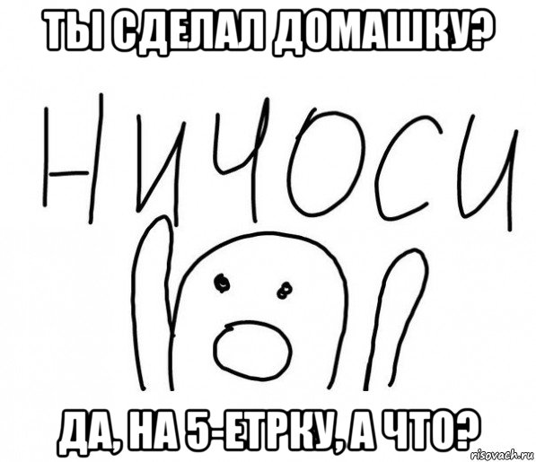 ты сделал домашку? да, на 5-етрку, а что?, Мем  Ничоси