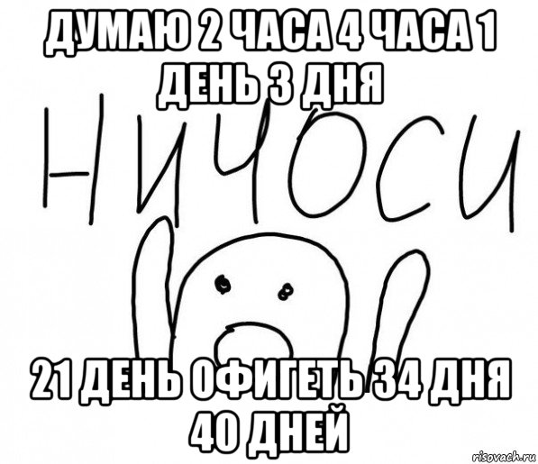 думаю 2 часа 4 часа 1 день 3 дня 21 день офигеть 34 дня 40 дней, Мем  Ничоси