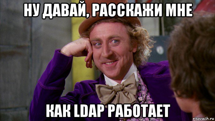 ну давай, расскажи мне как ldap работает, Мем Ну давай расскажи (Вилли Вонка)