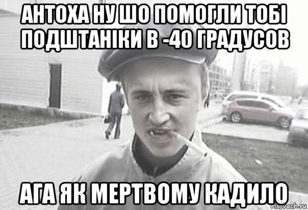 антоха ну шо помогли тобі подштаніки в -40 градусов ага як мертвому кадило, Мем Пацанська философия