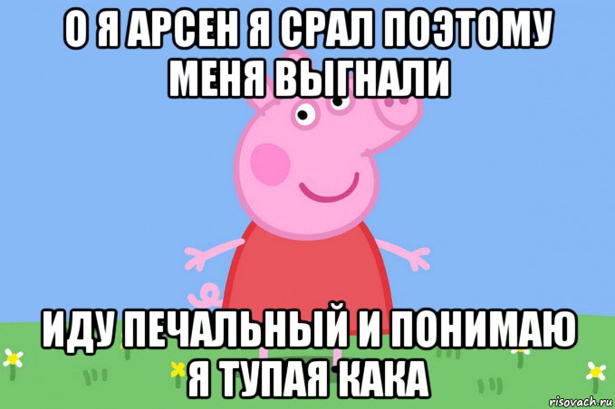 о я арсен я срал поэтому меня выгнали иду печальный и понимаю я тупая кака, Мем Пеппа