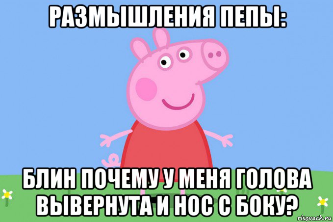 размышления пепы: блин почему у меня голова вывернута и нос с боку?, Мем Пеппа