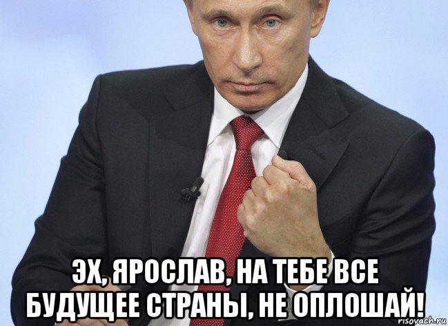  эх, ярослав, на тебе все будущее страны, не оплошай!, Мем Путин показывает кулак