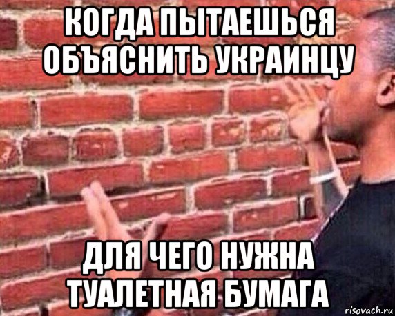 когда пытаешься объяснить украинцу для чего нужна туалетная бумага, Мем разговор со стеной
