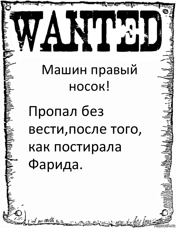 Машин правый носок! Пропал без вести,после того, как постирала Фарида., Комикс розыск