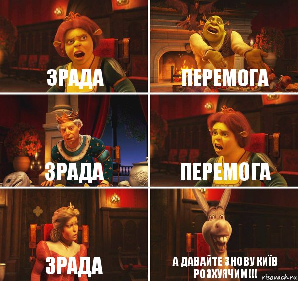 Зрада Перемога Зрада Перемога Зрада А давайте знову Київ розхуячим!!!, Комикс  Шрек Фиона Гарольд Осел