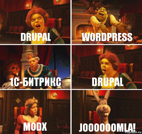 Drupal Wordpress 1c-Битрикс drupal MODX Joooooomla!, Комикс  Шрек Фиона Гарольд Осел