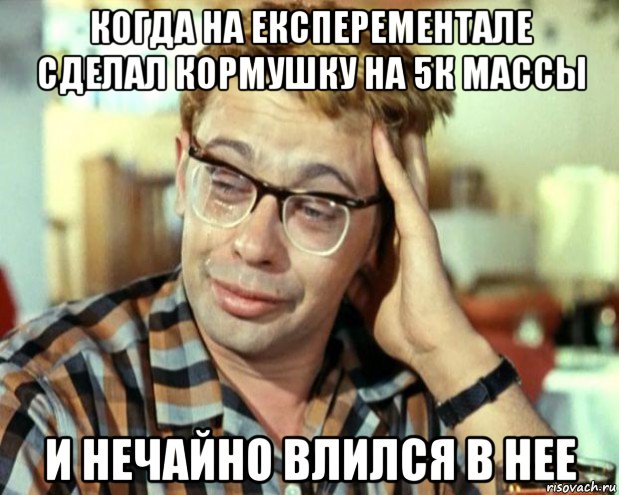 когда на експерементале сделал кормушку на 5к массы и нечайно влился в нее, Мем Шурик (птичку жалко)