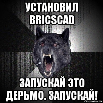 установил bricscad запускай это дерьмо. запускай!, Мем Сумасшедший волк